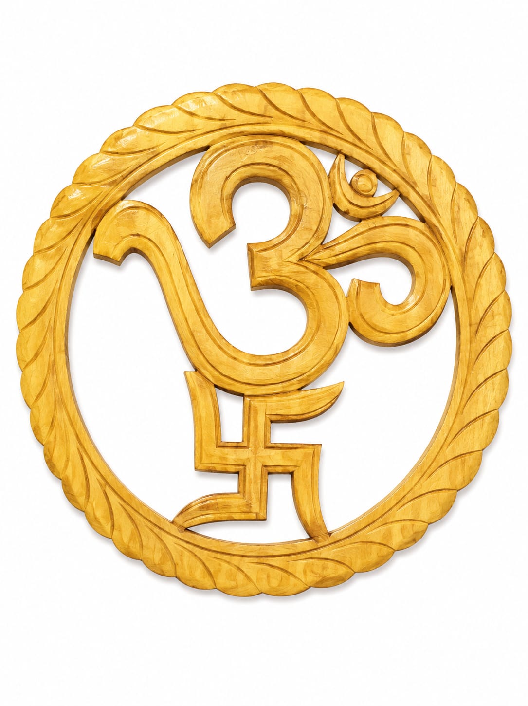 Handcrafted Wooden Om & Swastik Wall Hanging | Traditional Hindu Decorative Art