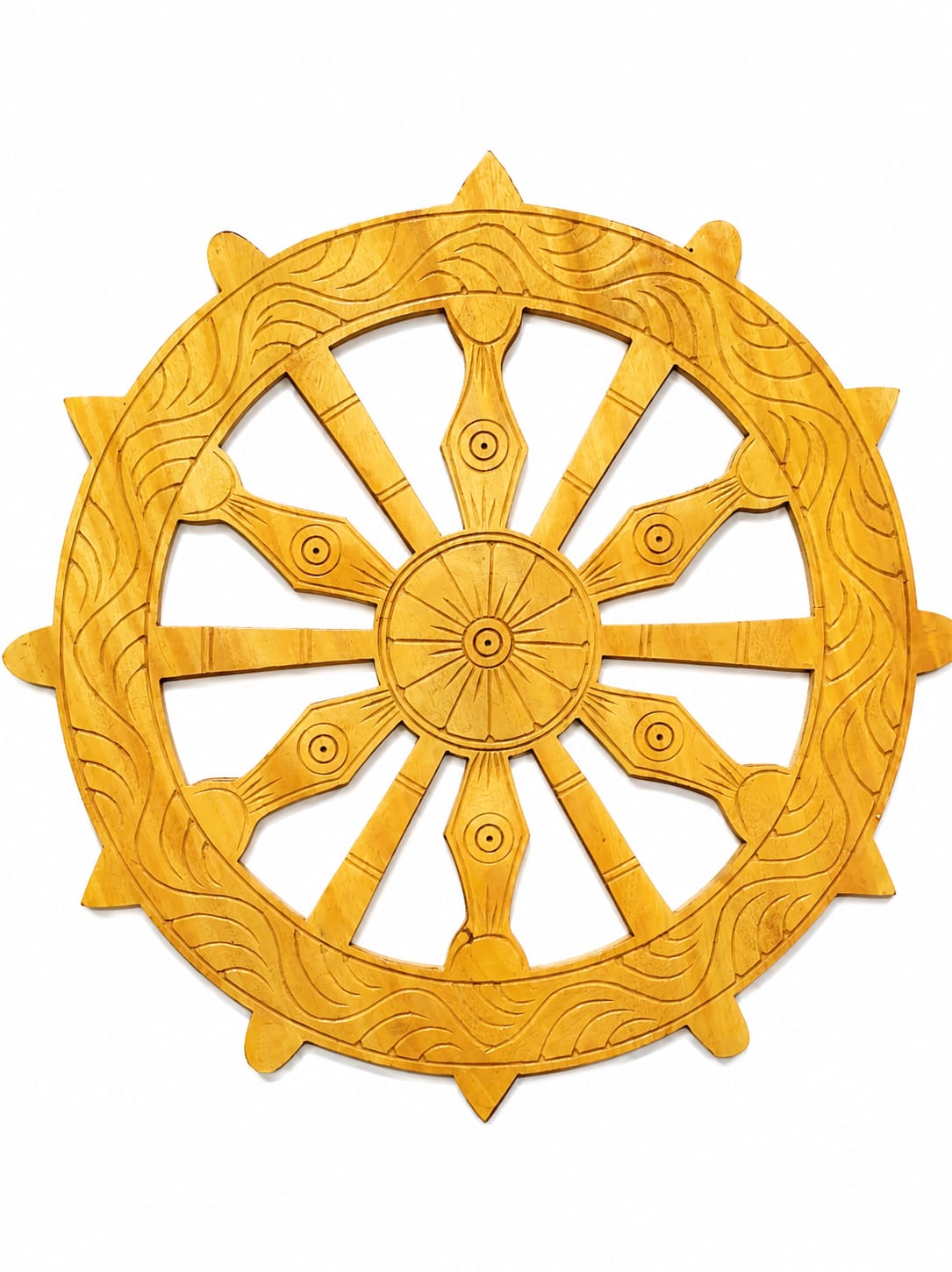 Handcrafted Wooden Decorative Wheel | Traditional Carved Wooden Wall Decor