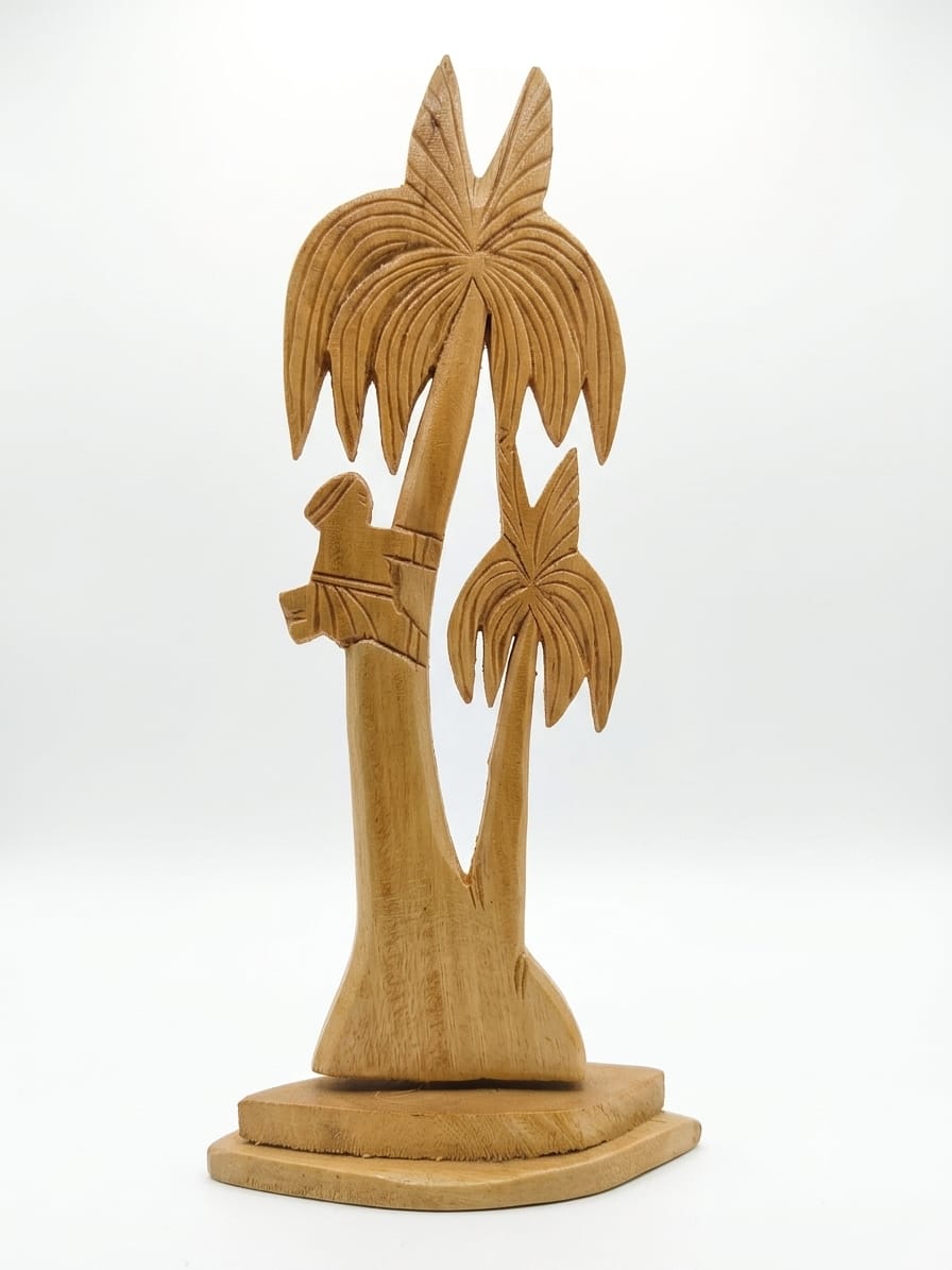Handcrafted Wooden Palm Tree and Tapper Sculpture | Authentic Folk Art Decor