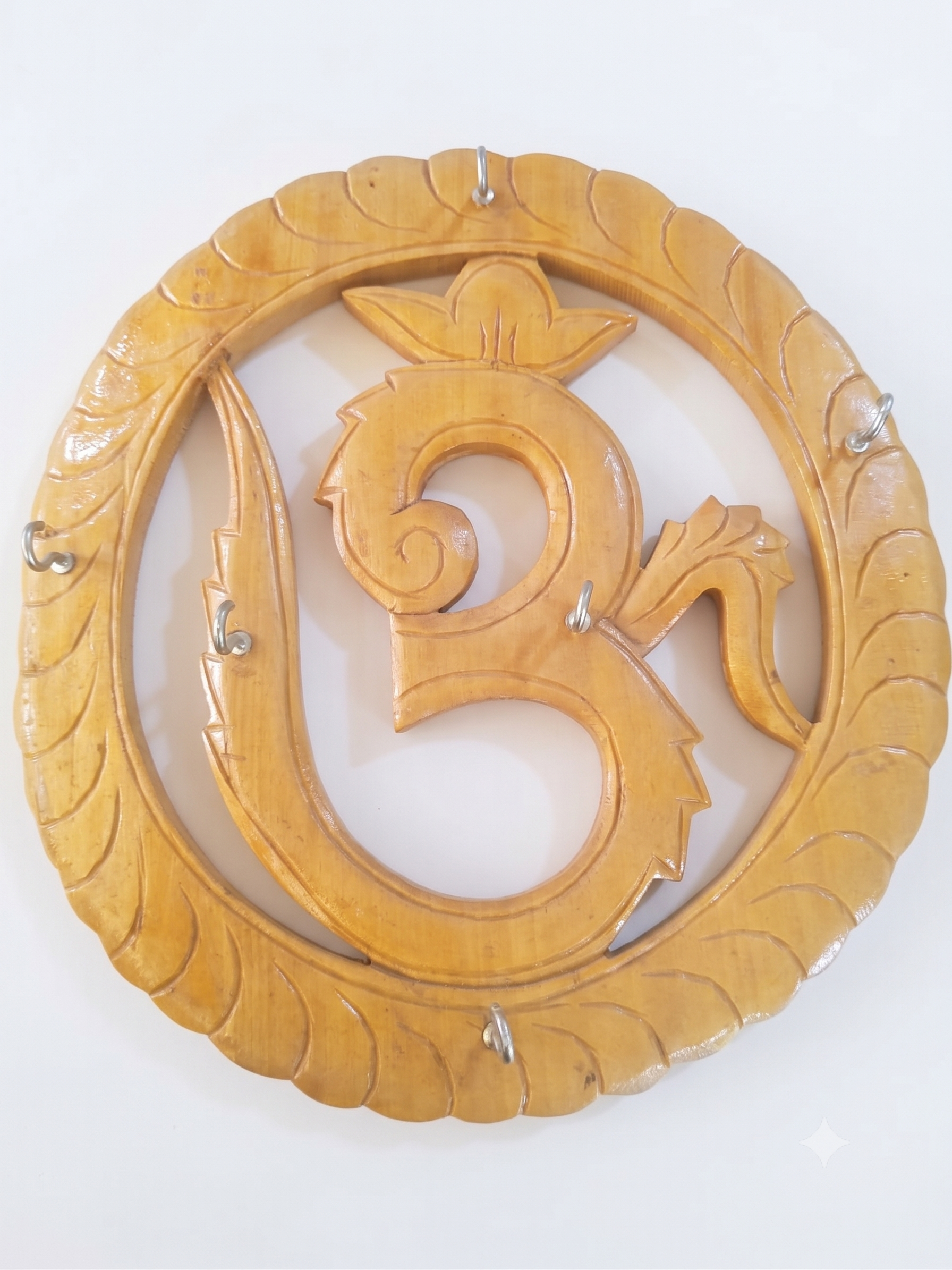 Handcrafted Om Wooden Wall Key Holder | Aesthetic Chora Wood Key Hanger for Home Decor