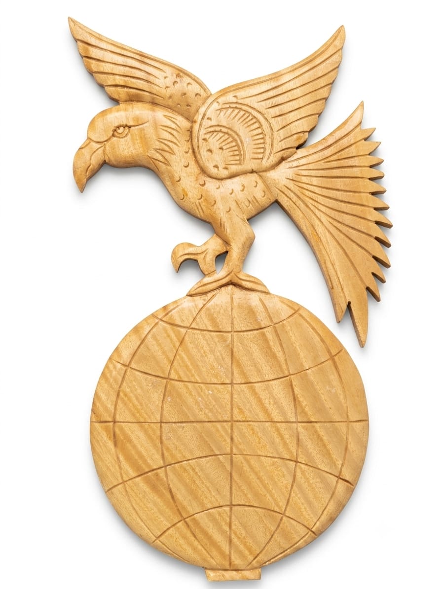 Handcrafted Wooden Eagle on Globe Wall Hanging | Chorra Wood Majestic Eagle Sculpture for Office & Living Room Decor